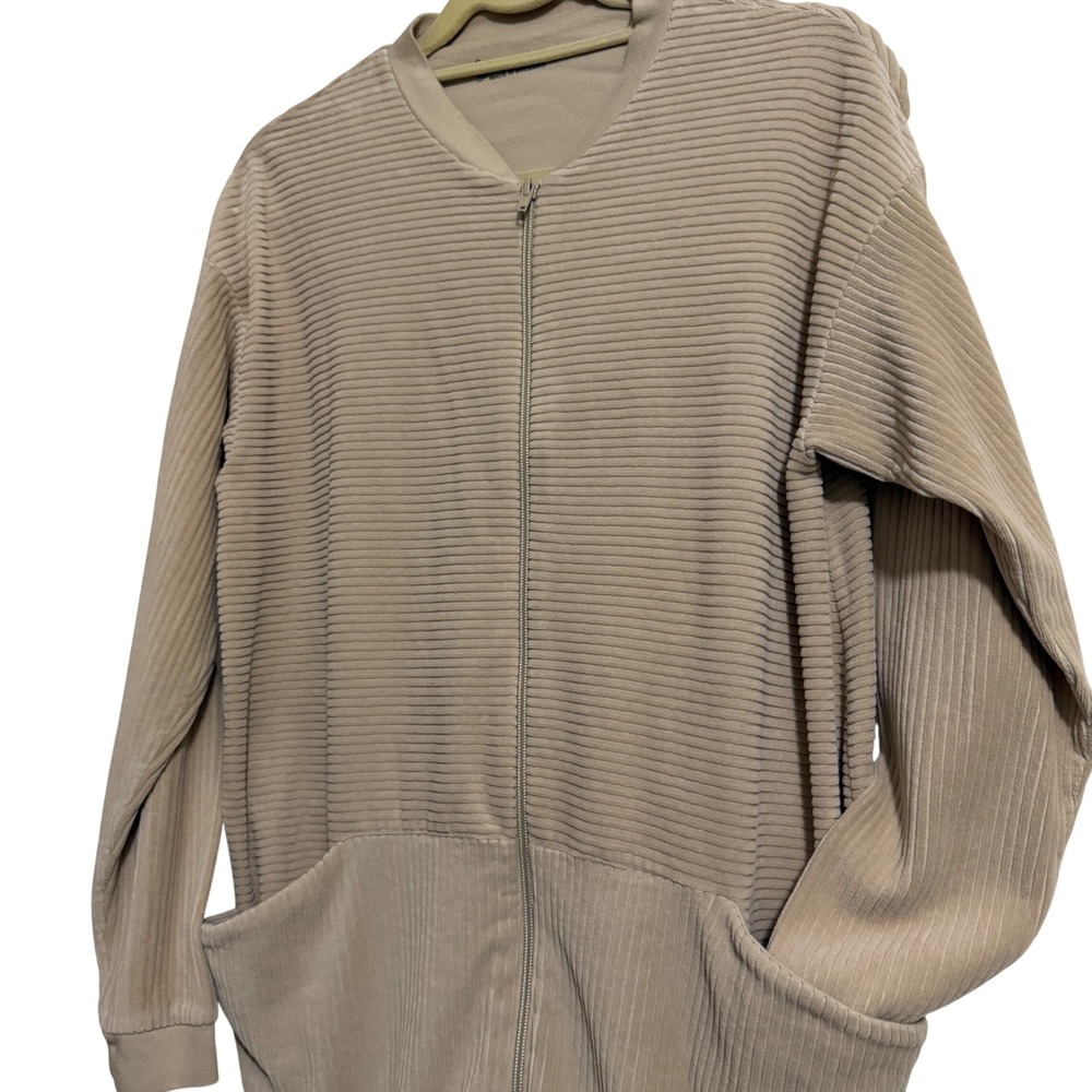 Gudrun Sjoden Beige Ribbed Organic Cotton Velour Zip Longline Jacket Small - Picture 5 of 7
